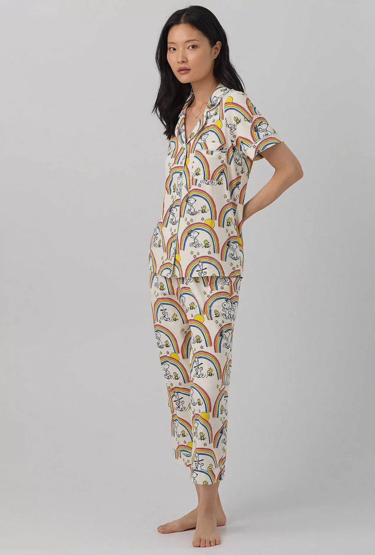 Cropped Sets*Bedhead Pajamas Sunshine Snoopy Short Sleeve Classic Stretch Jersey Cropped Pj Set