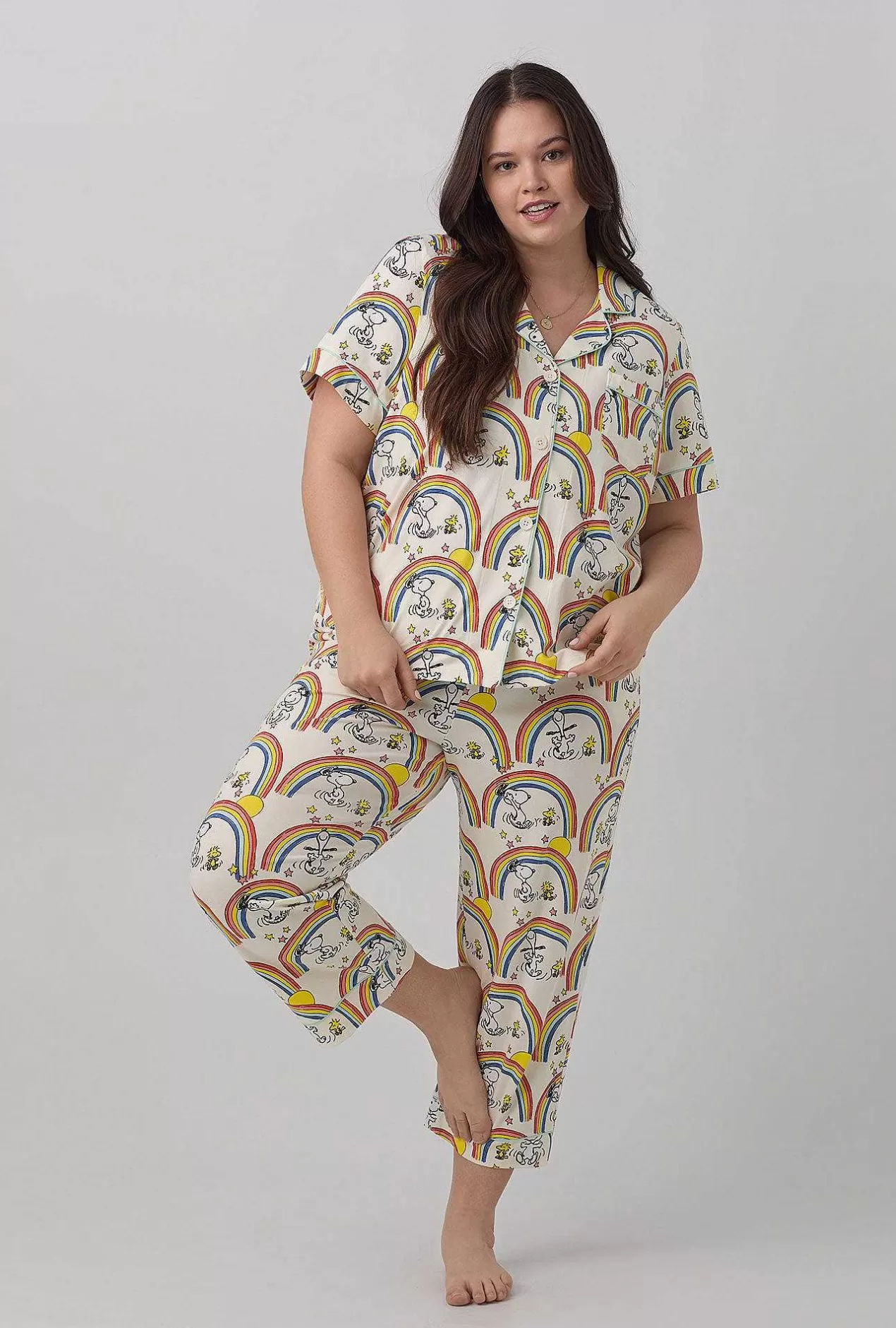 Cropped Sets*Bedhead Pajamas Sunshine Snoopy Short Sleeve Classic Stretch Jersey Cropped Pj Set