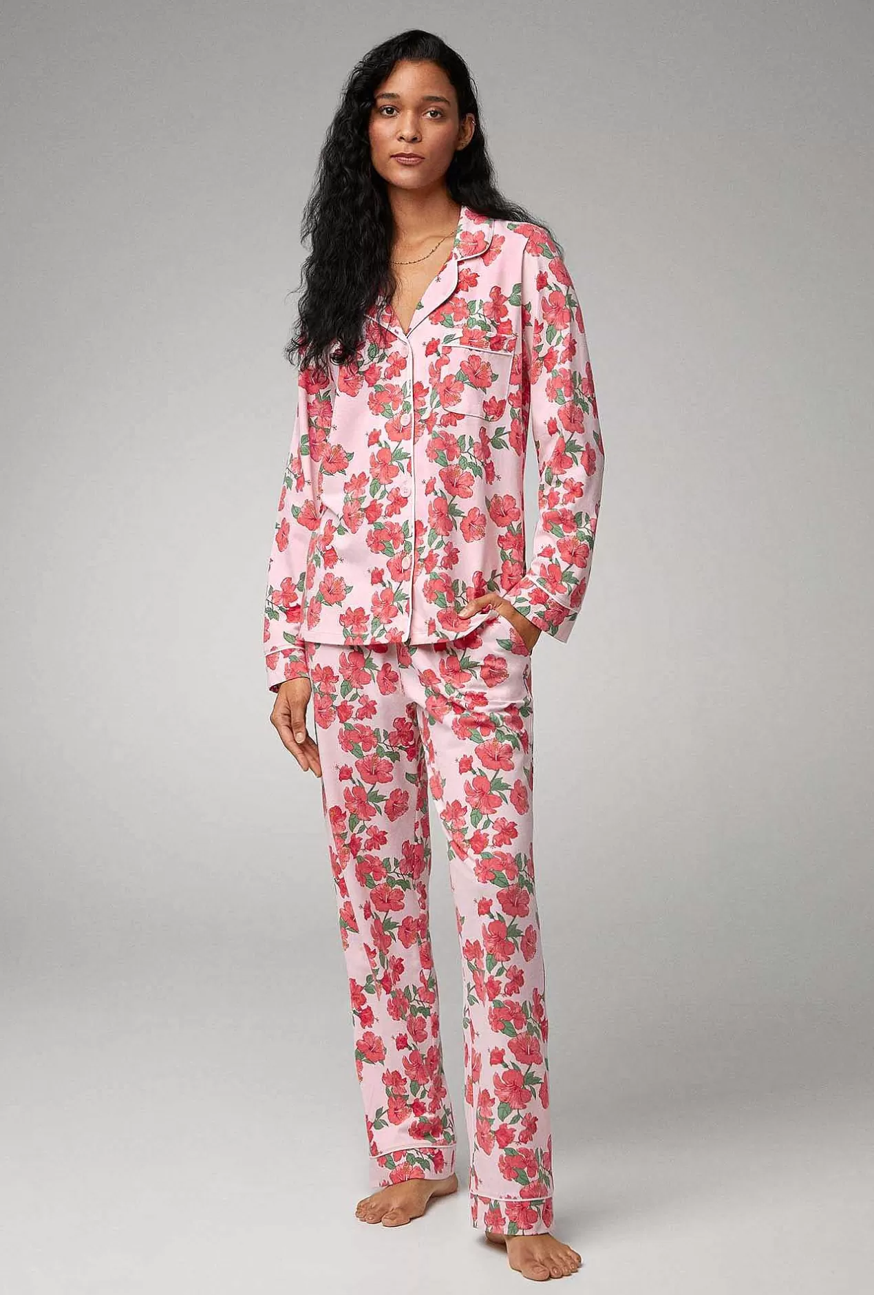 Floral Shop*Bedhead Pajamas Sweet Hibiscus Long Sleeve Classic Stretch Jersey Pj Set