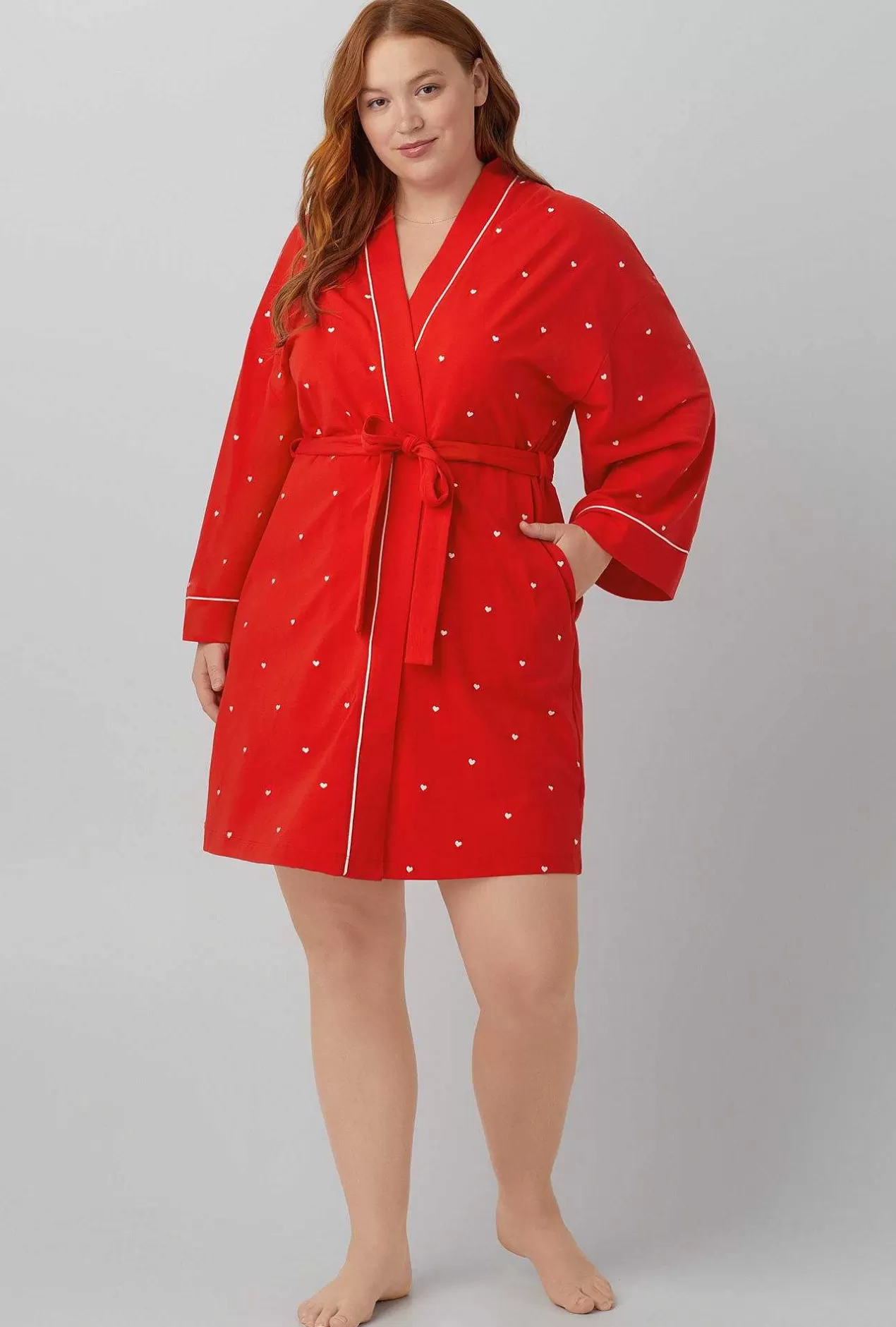 Robes*Bedhead Pajamas Tiny Hearts Banded Collar Stretch Jersey Robe