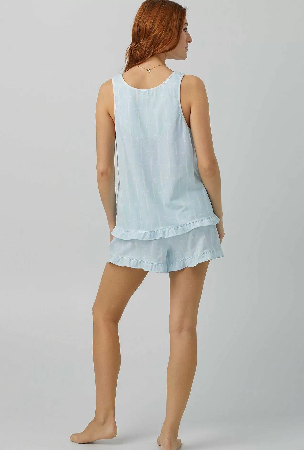 Extended Sizes*Bedhead Pajamas Tying The Knot Ruffle Tank Shorty Stretch Jersey Pj Set