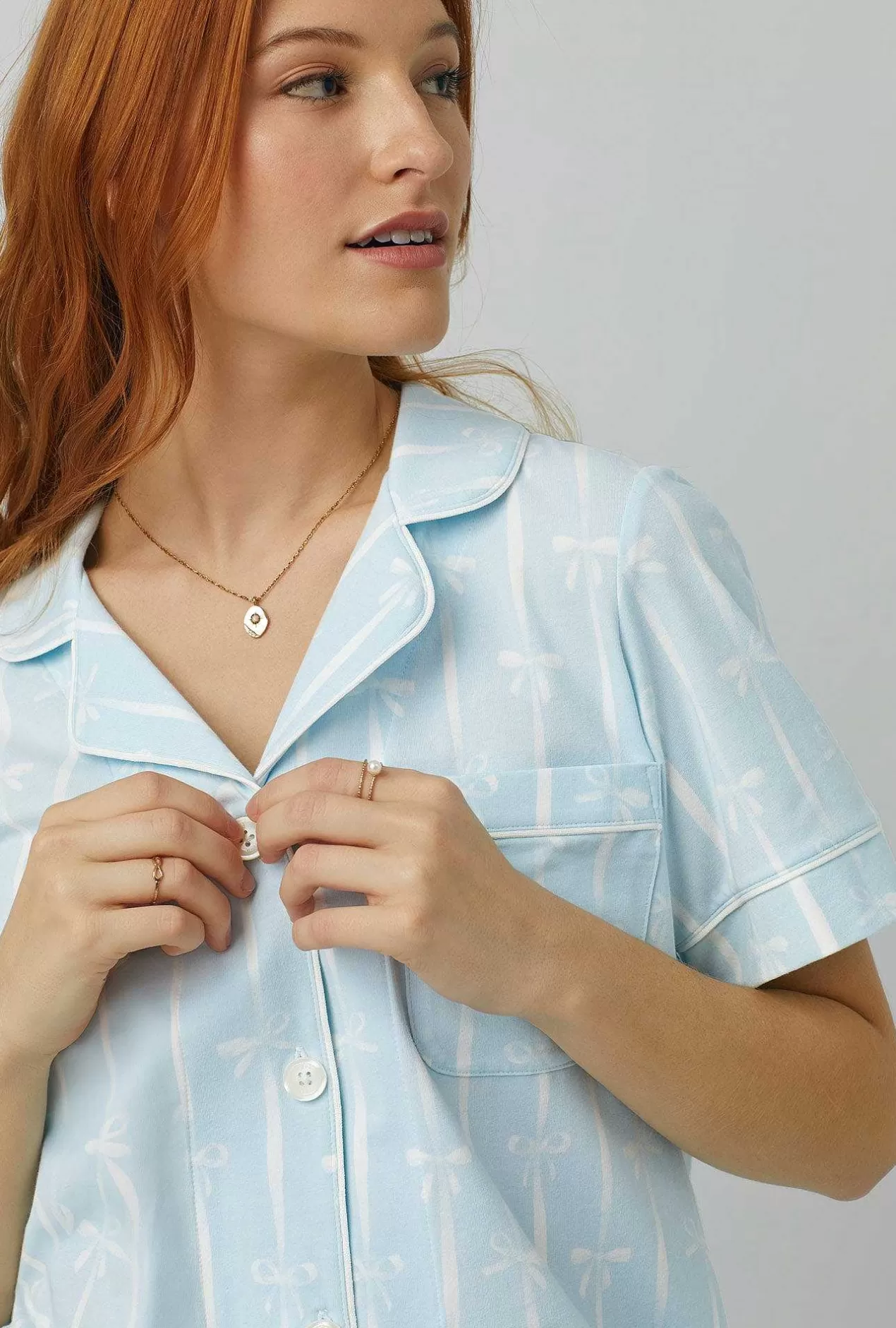 Extended Sizes*Bedhead Pajamas Tying The Knot Short Sleeve Classic Shorty Stretch Jersey Pj Set