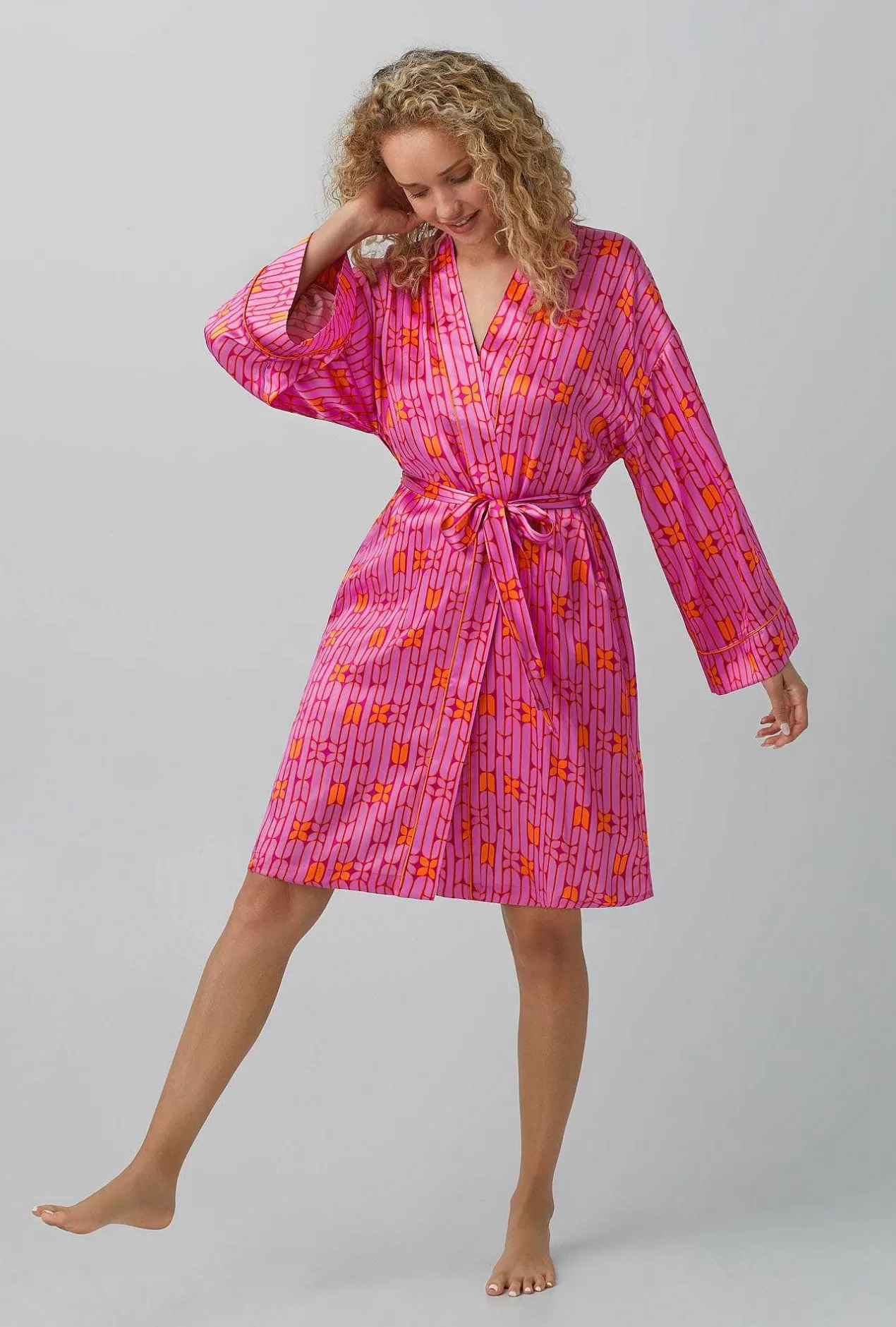 Robes*Bedhead Pajamas Wallpaper Geo Banded Collar Washable Silk Robe