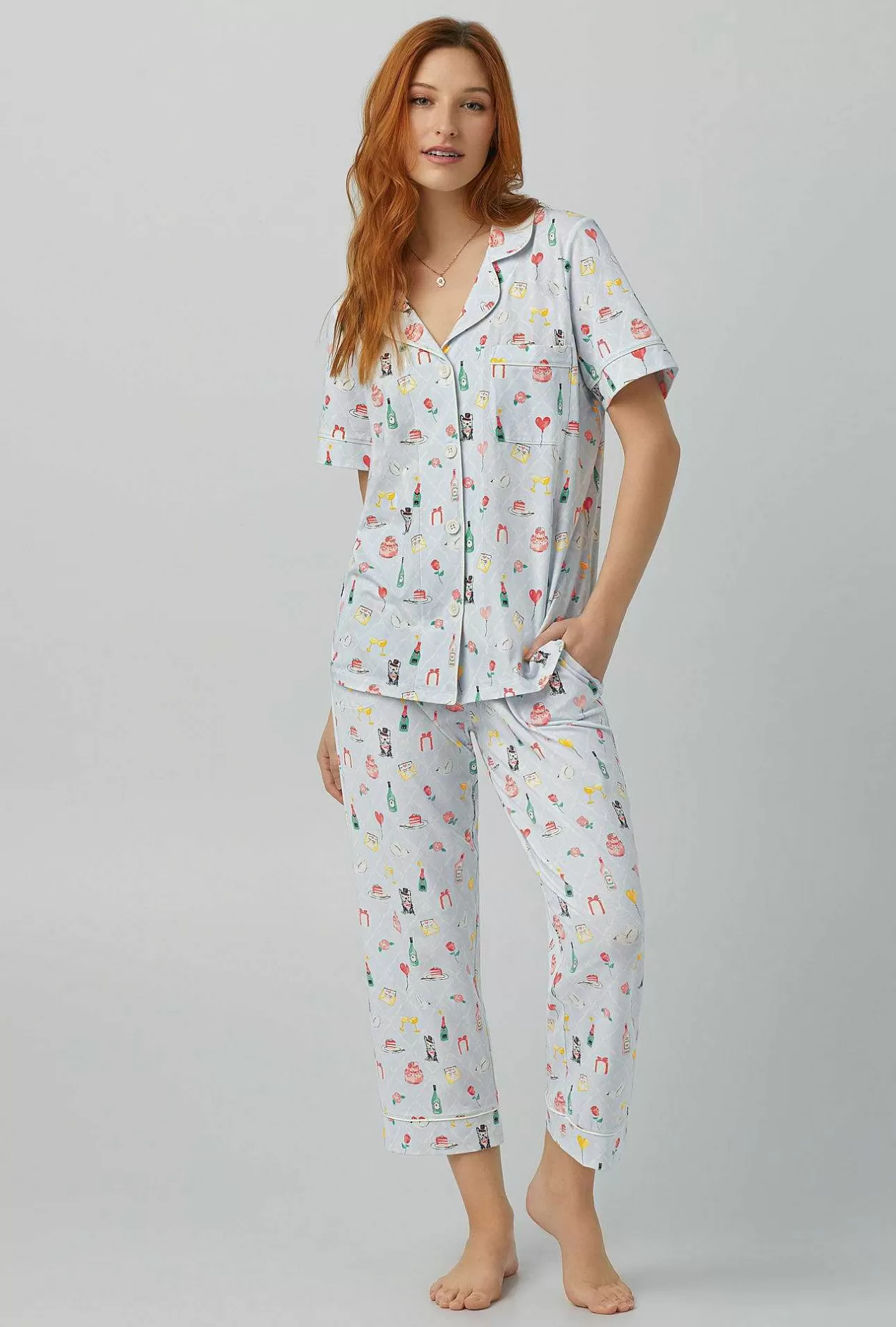 Extended Sizes*Bedhead Pajamas Wedding Party Short Sleeve Classic Stretch Jersey Cropped Pj Set