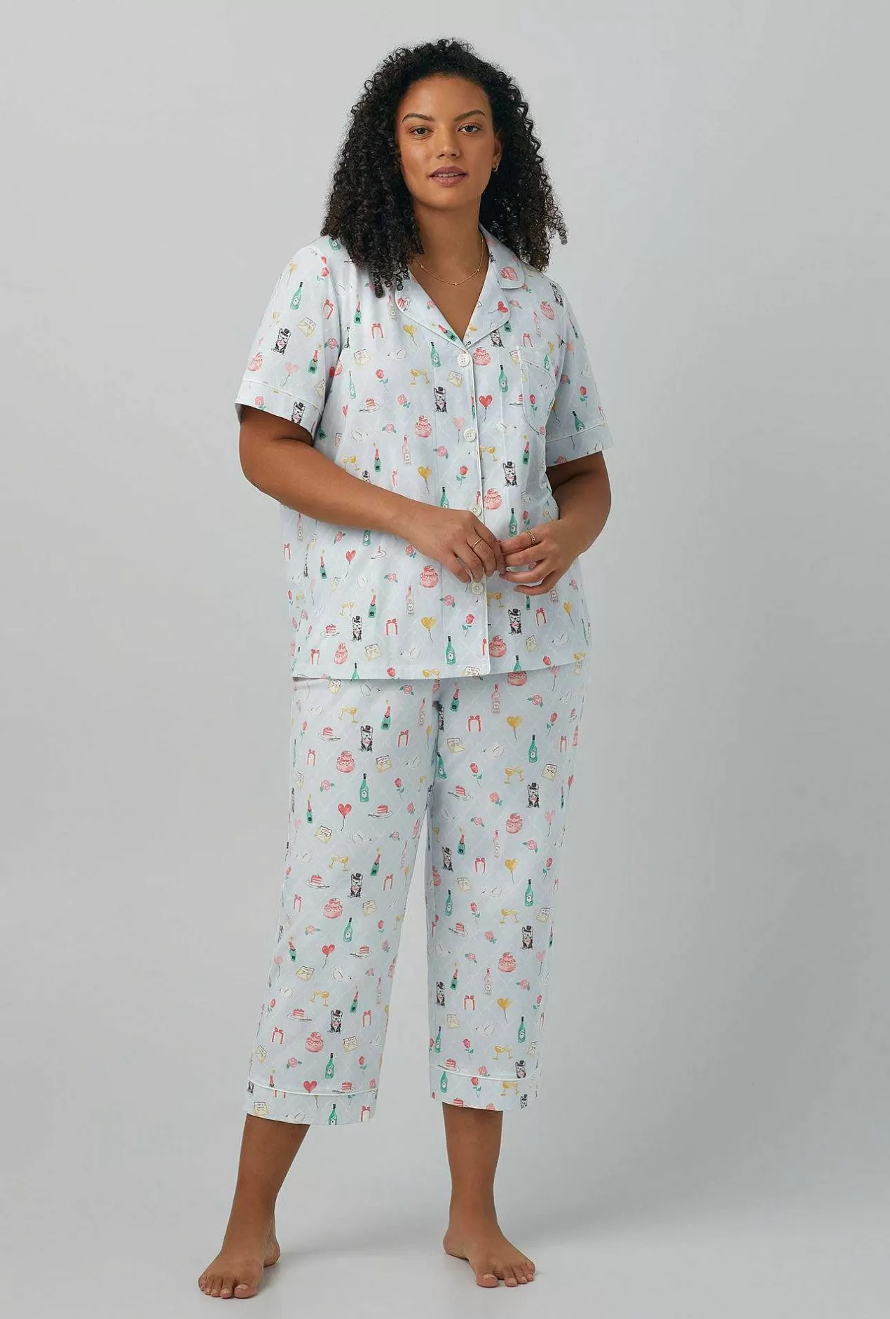 Bridal Shop*Bedhead Pajamas Wedding Party Short Sleeve Classic Stretch Jersey Cropped Pj Set