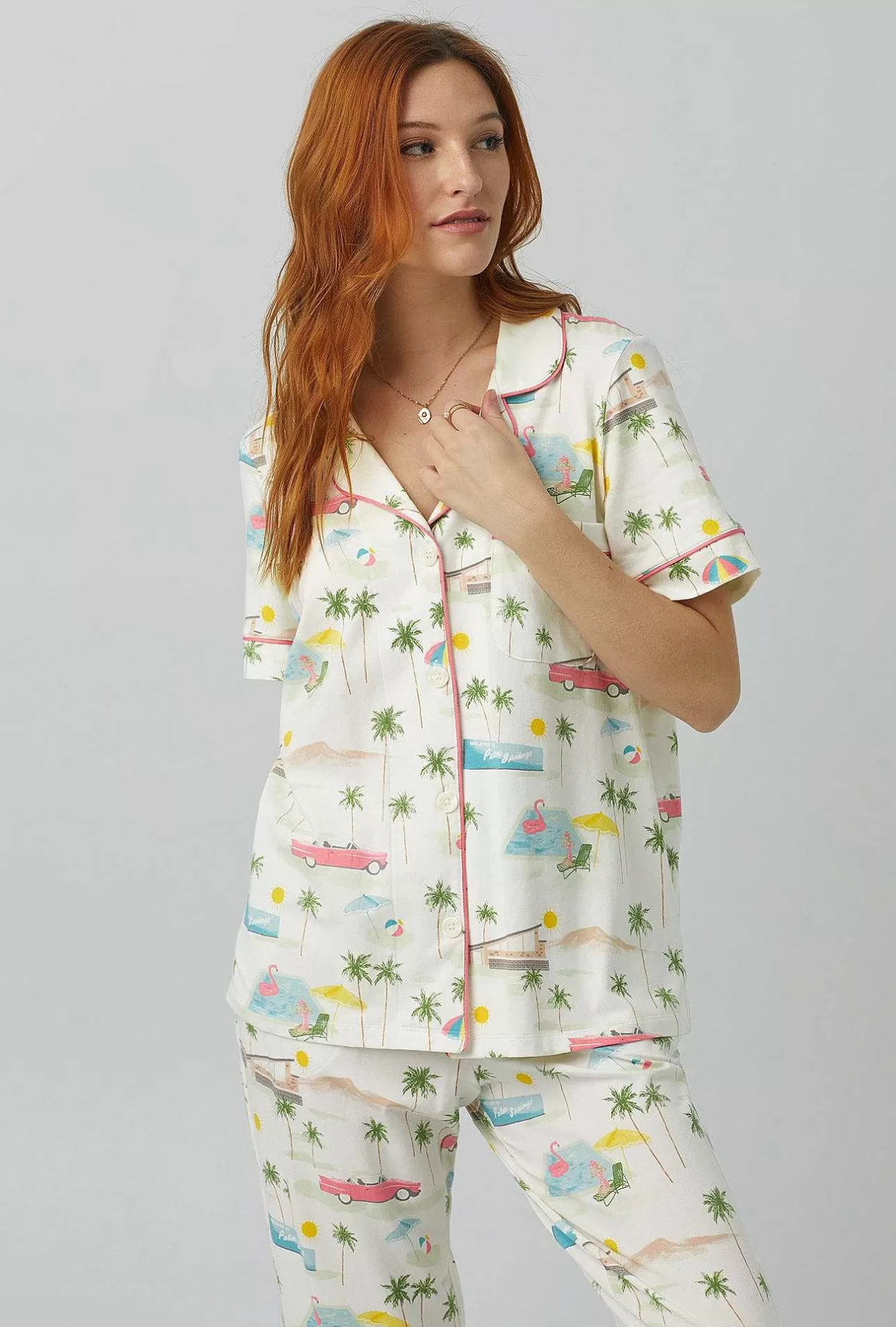 Cropped Sets*Bedhead Pajamas Welcome To Palm Springs Short Sleeve Classic Stretch Jersey Cropped Pj Set