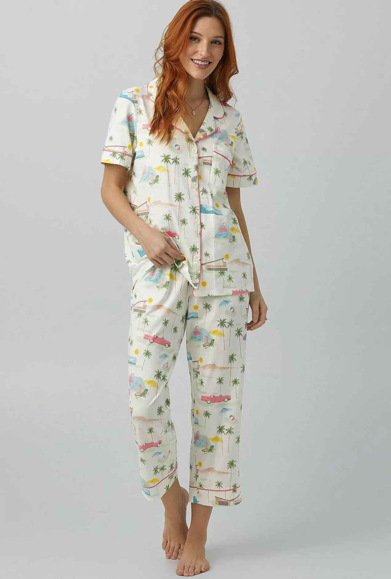 Cropped Sets*Bedhead Pajamas Welcome To Palm Springs Short Sleeve Classic Stretch Jersey Cropped Pj Set