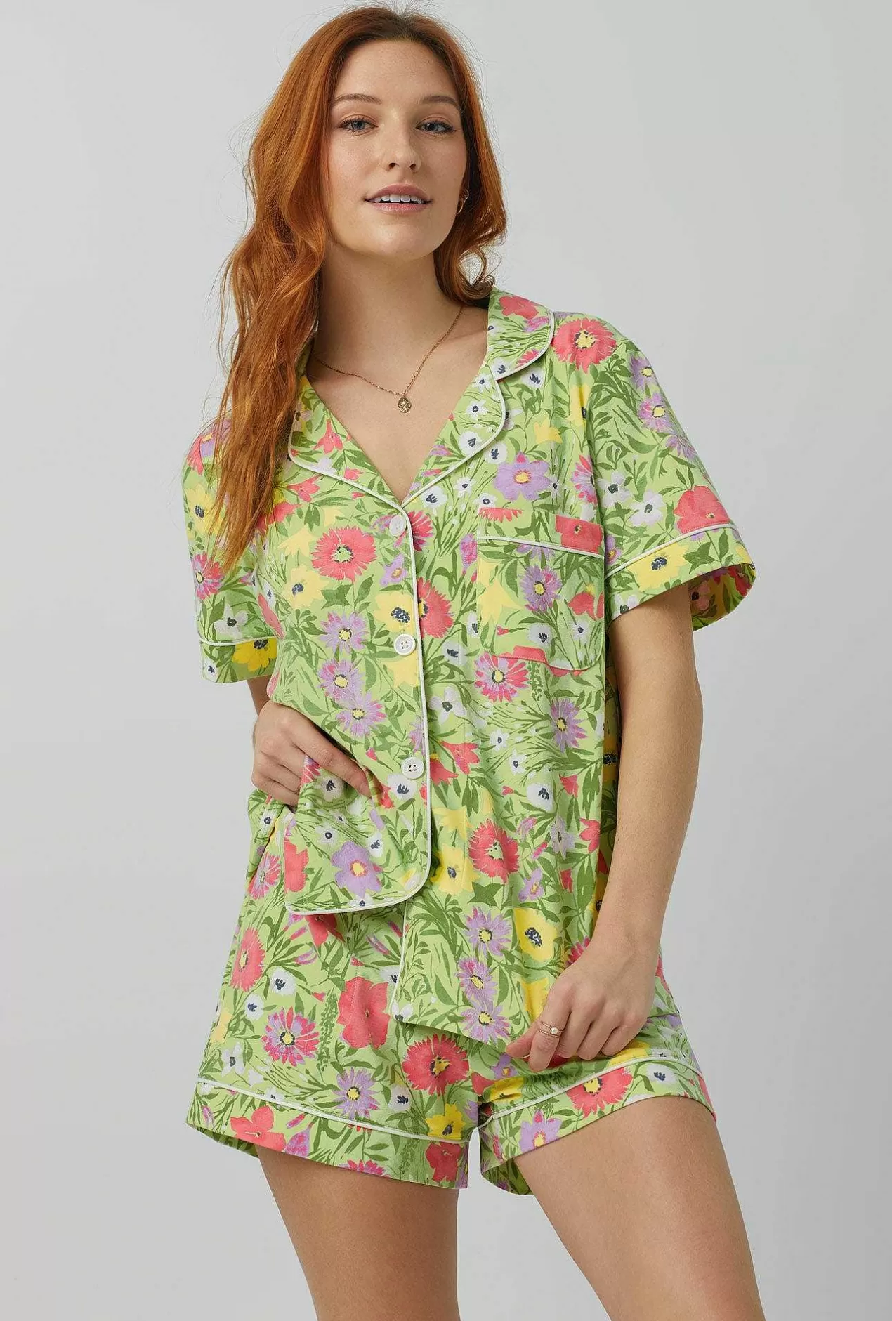 Shorty Sets*Bedhead Pajamas Whispering Meadow Short Sleeve Classic Shorty Stretch Jersey Pj Set