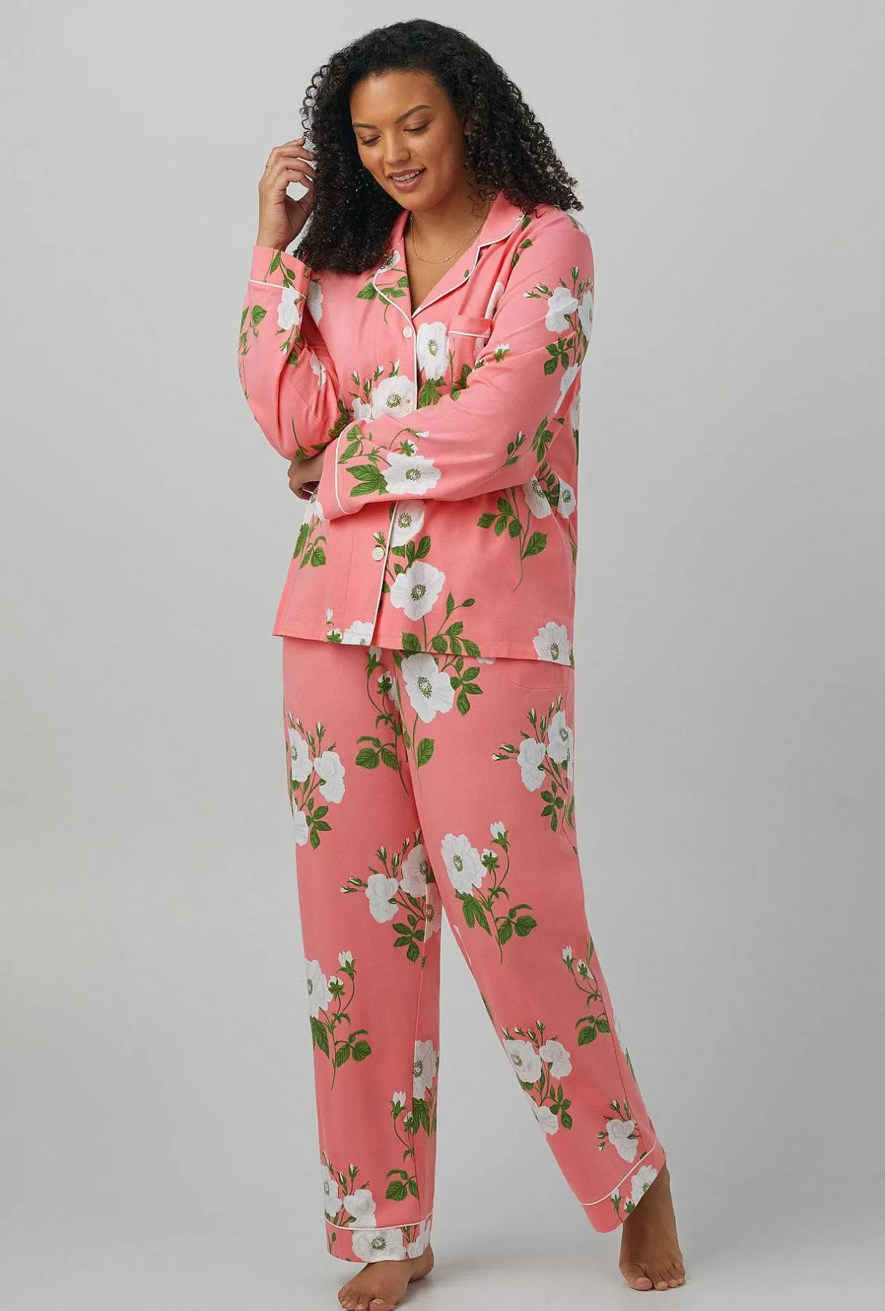 Floral Shop*Bedhead Pajamas White Poppy Long Sleeve Classic Stretch Jersey Pj Set