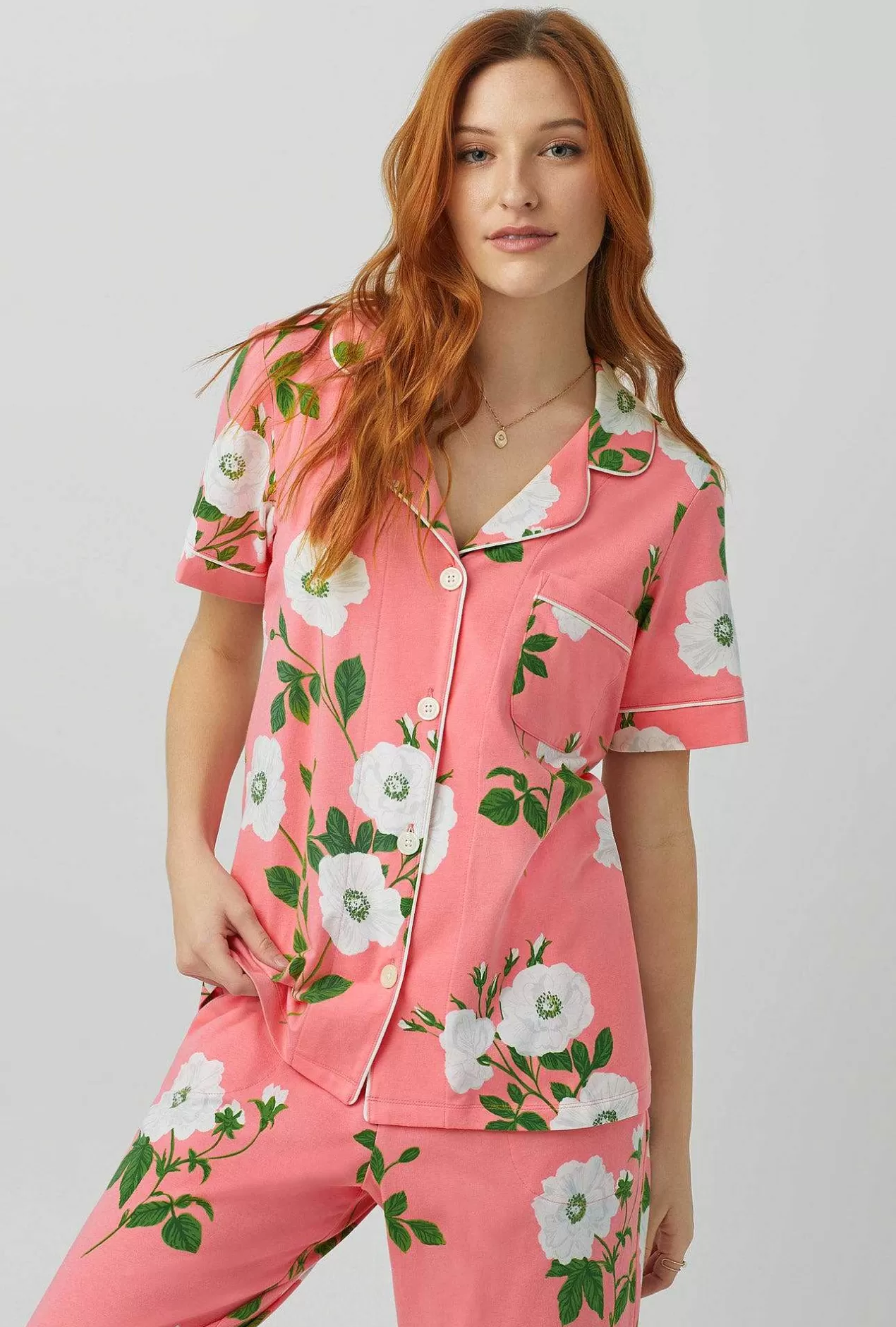 Cropped Sets*Bedhead Pajamas White Poppy Short Sleeve Classic Stretch Jersey Cropped Pj Set