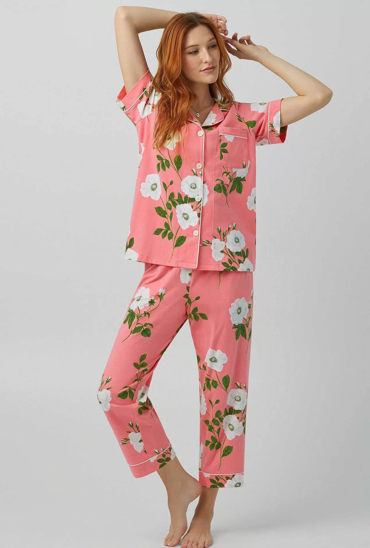 Cropped Sets*Bedhead Pajamas White Poppy Short Sleeve Classic Stretch Jersey Cropped Pj Set
