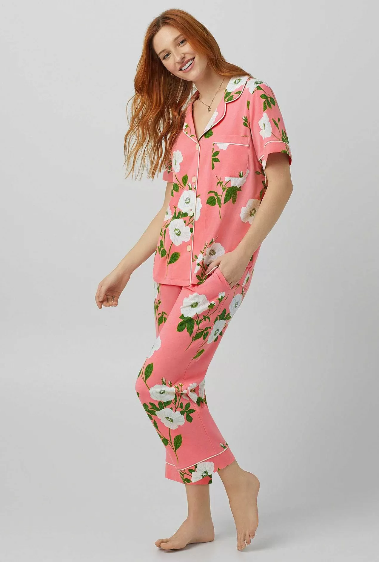 Cropped Sets*Bedhead Pajamas White Poppy Short Sleeve Classic Stretch Jersey Cropped Pj Set